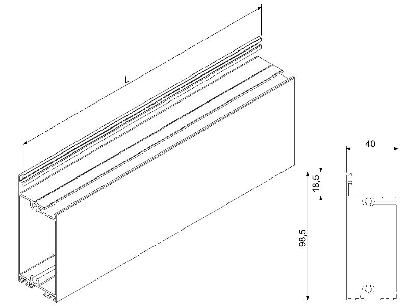Seiten- und Bodenprofil Aluminium-Glassektionen 22A3B7000