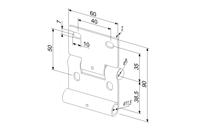 Side flat hinge for panel EPCO 42206035DBL-9016