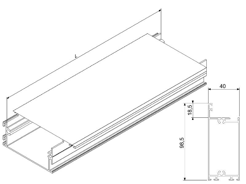 Seiten- und Bodenprofil Aluminium-Glassektionen 22A3B530