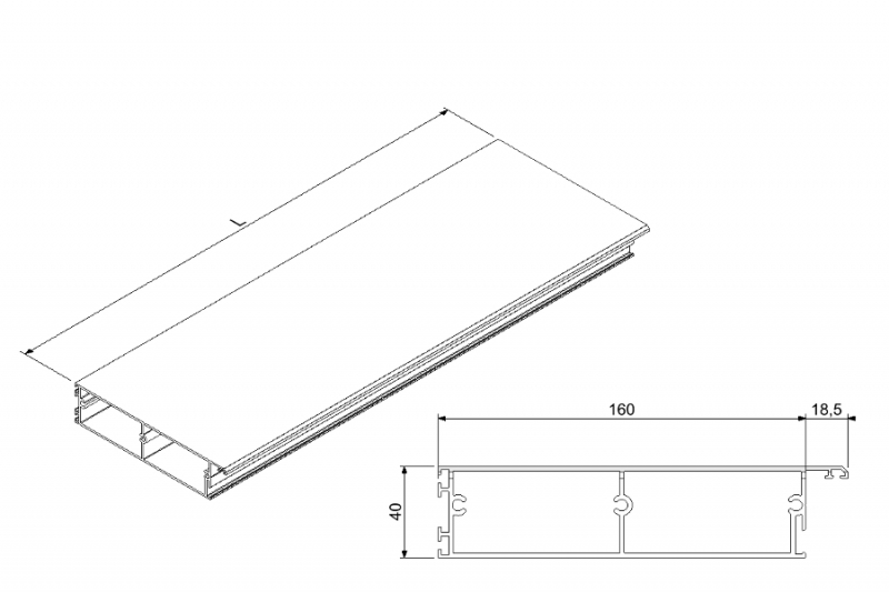 Seiten- und Bodenprofil Aluminium-Glassektionen 22A3B7200S