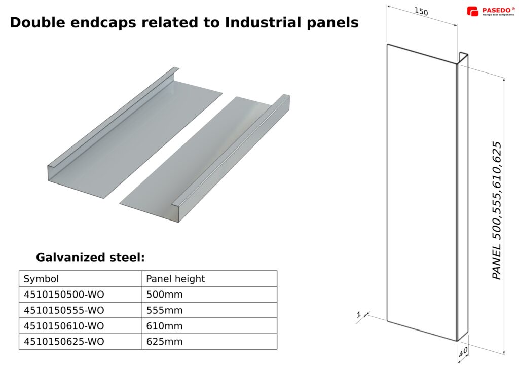 Montant d´extrémité industriel pour charnières doubles sans perforation 1,0 mm